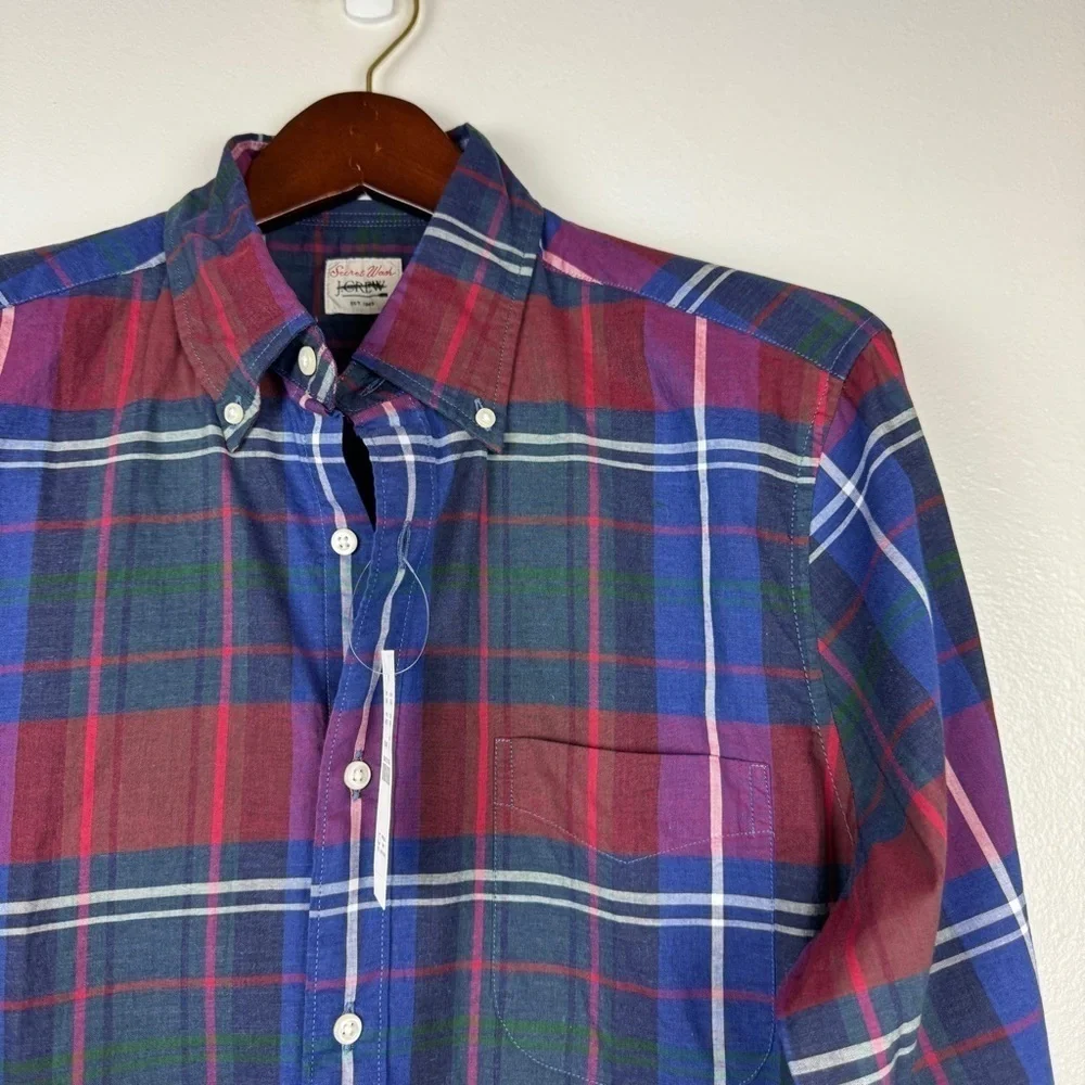 J. Crew Men's Slim Secret Wash Cotton Poplin Shirt Plaid Size M NWT